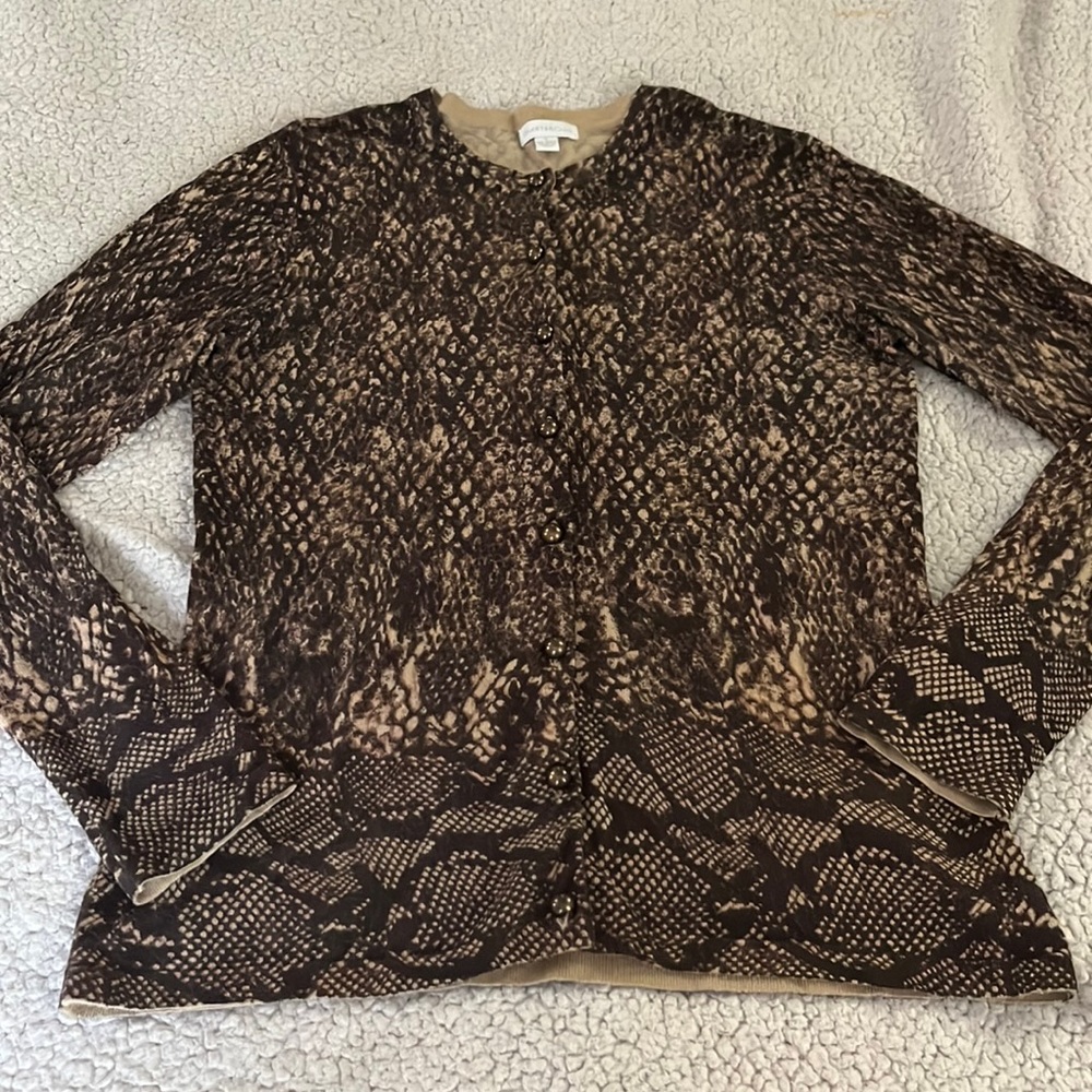 Brown Snake Print Cardigan Sweater M Python Mediu… - image 1
